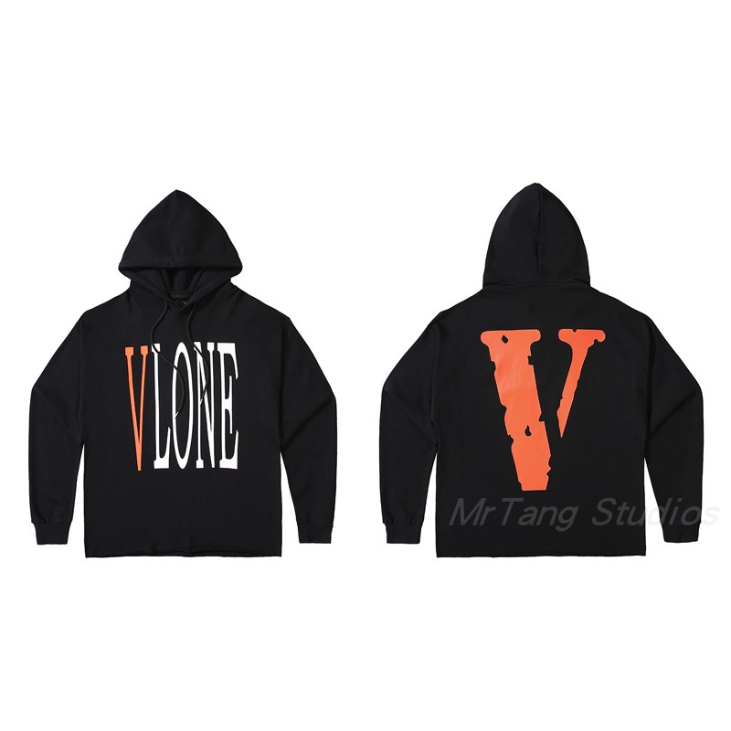 Burr Vlone Black + Orange Vtoo Check vlone tide Sweater limit large v loose coat spring and autumn new pattern men and women lovers Hooded Hiroshi Fujiwara friends