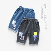 Quần jean mùa hè trẻ em mùa hè mới cho bé năm quần trẻ em mặc quần thun bé trai quần short denim - Quần jean đồ bơi trẻ em