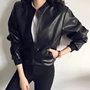 Áo khoác da siêu tây Nữ sinh viên mỏng ngắn Retro đứng cổ áo đen xe máy áo khoác cardigan - Quần áo da áo khoác da nữ xịn hàn quốc