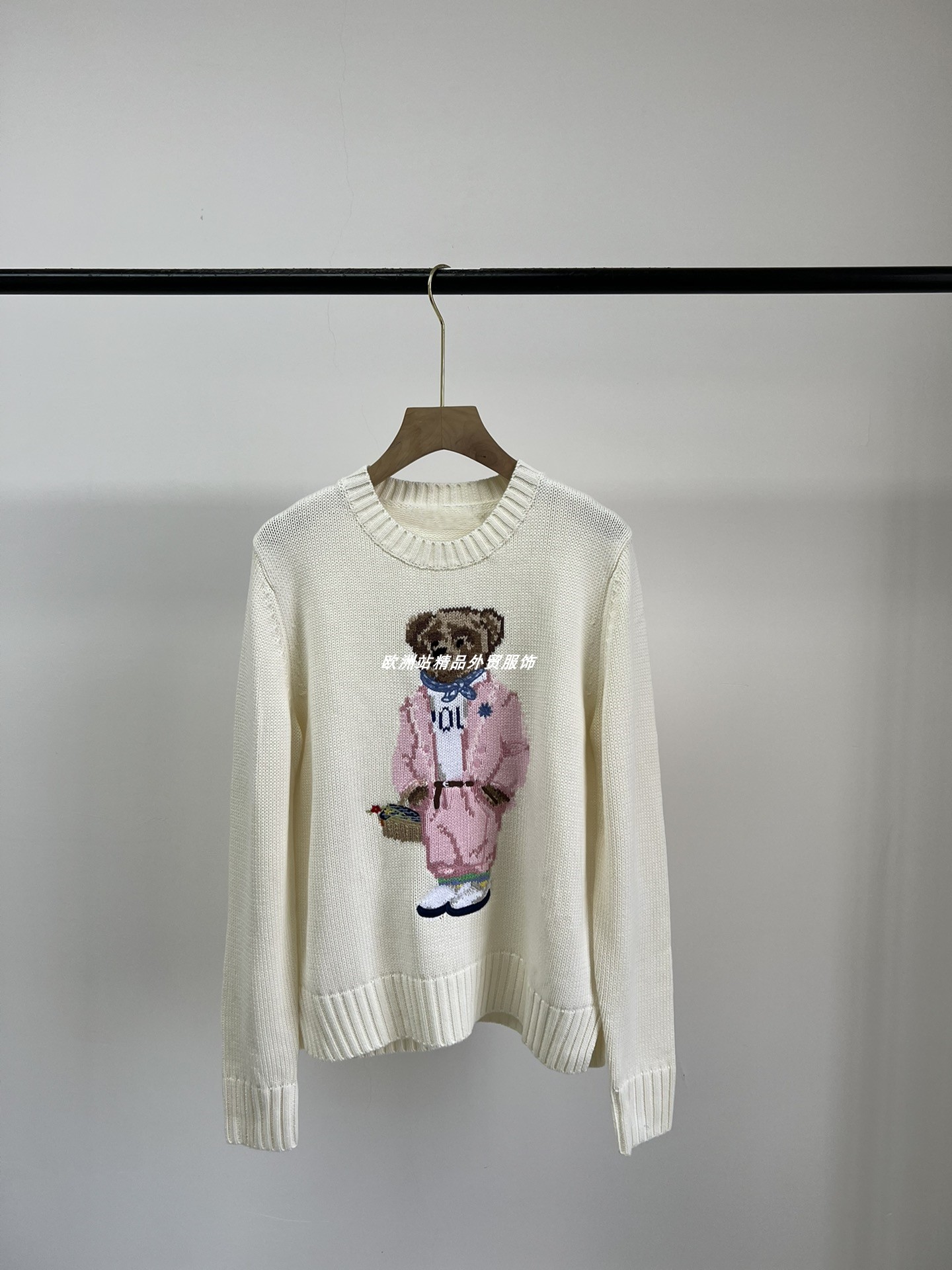 Fall/Winter 2023 New Cotton Heavy Industry Cartoon Bear Embroidered Crewneck College Age-reducing All-match Women's Sweater