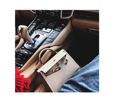 Windbreaker Grey (Palm Pattern 22 Inches)Internet celebrity Female bag 2021 new pattern tide genuine leather The second generation Kelly bag summer mini Small bag handbag One shoulder Inclined shoulder bag