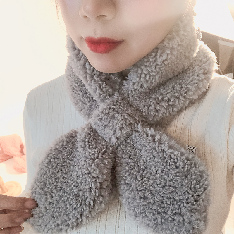 Light GreyLate late Same ins the republic of korea Knitting wool Neck cover overlapping fish tail Neckline bow Small scarf female Autumn and winter