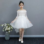 Cô gái một vai gạc trắng váy công chúa phồng sợi trẻ em catwalk sinh nhật buổi tối váy nhỏ chủ trang phục mùa đông