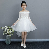 Cô gái một vai gạc trắng váy công chúa phồng sợi trẻ em catwalk sinh nhật buổi tối váy nhỏ chủ trang phục mùa đông quần áo biểu diễn trẻ em