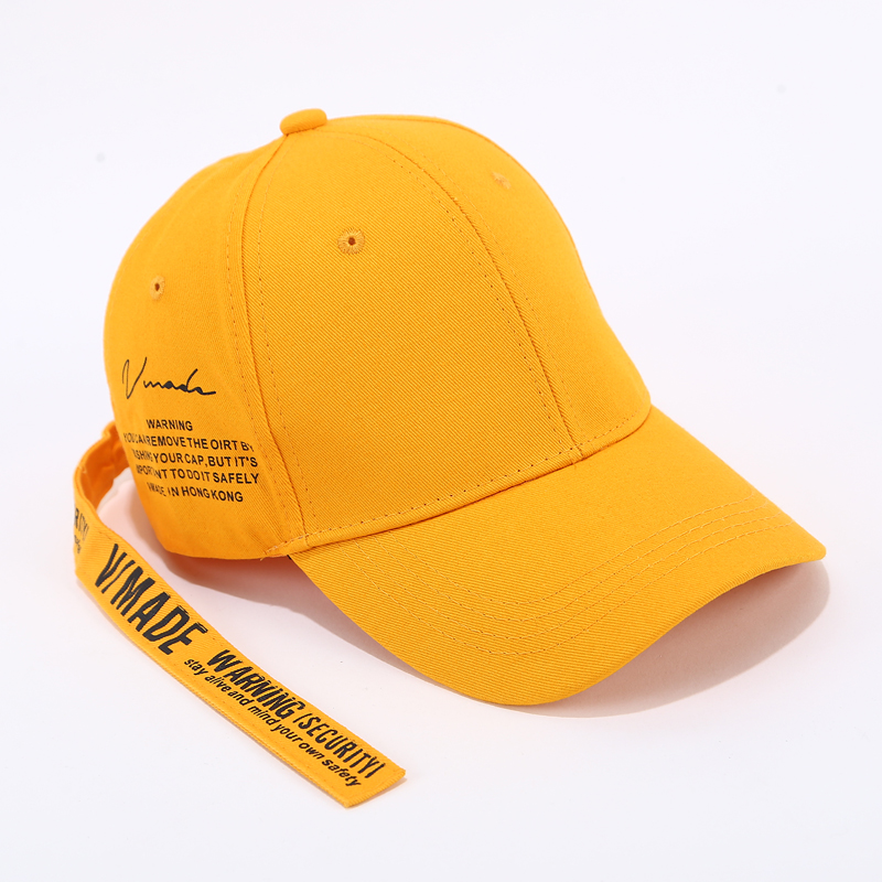 Ordinary Yellow Hat + Yellow BeltBaseball Hat female summer Korean version Versatile street Ribbon Hip hop hat Trendy man Britain sunshade Long belt peaked cap
