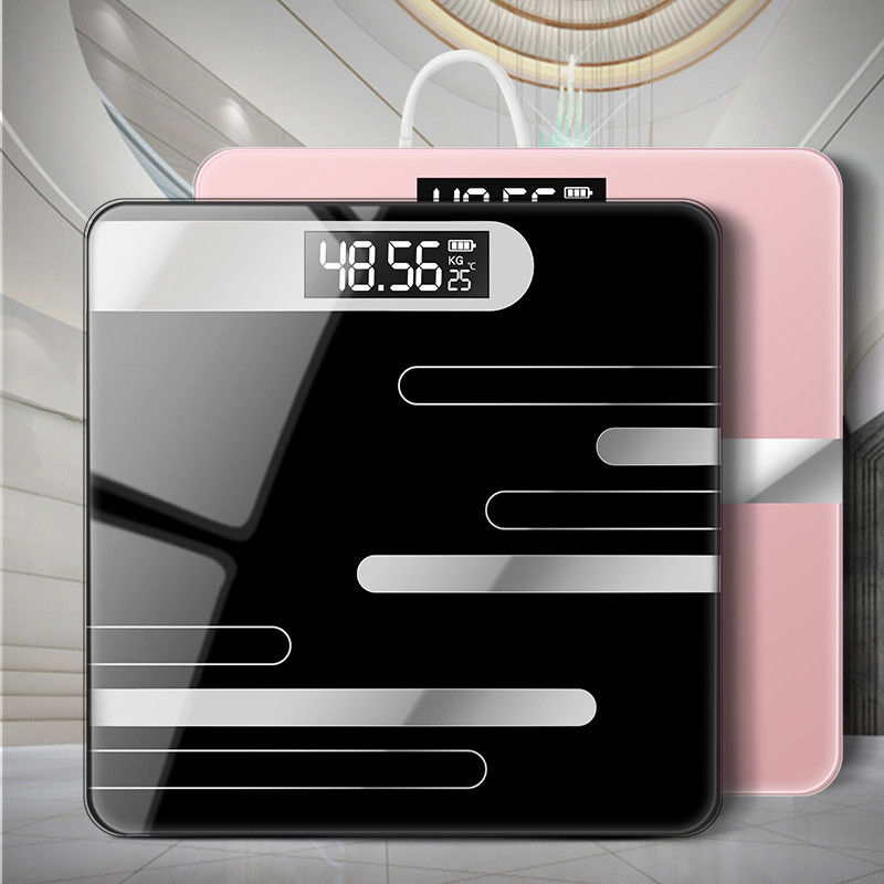 DIGITAL GLASS LCD ELECTRONIC WEIGHT BODY SCALE USB CHARGING