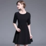 Xuân 2019 mới của phụ nữ váy đen cổ tròn tay ngắn khí chất thon gọn eo thon đen một chiếc váy chữ - váy đầm váy đầm dự tiệc
