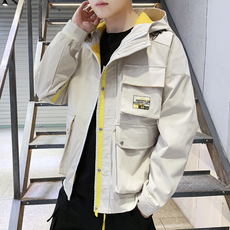 男士工装外套2019新款时尚潮流韩版帅气连帽青年学生修身夹克