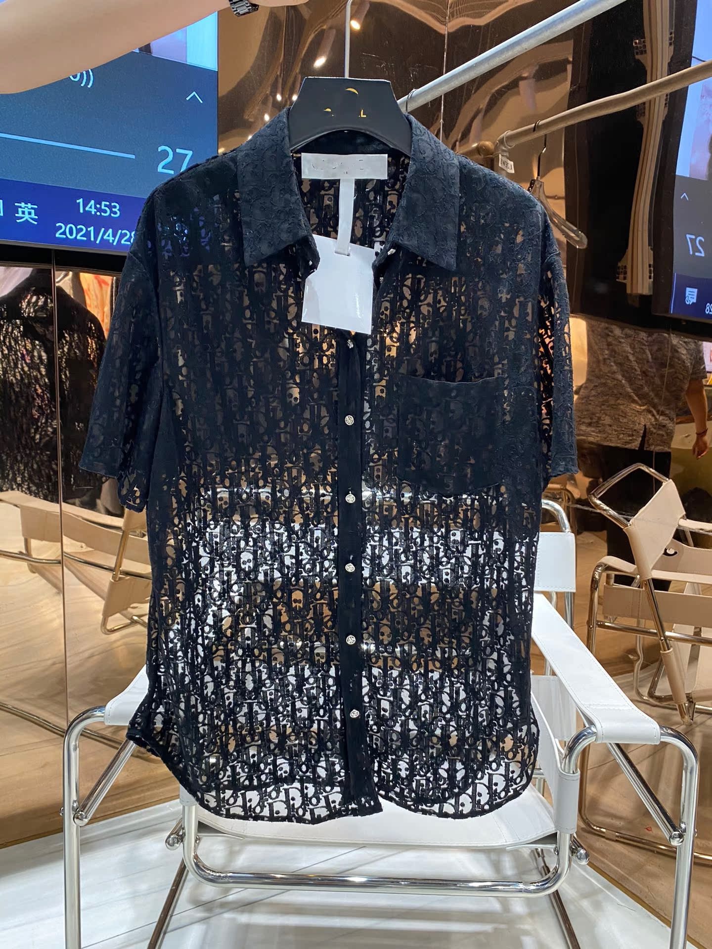 Black2021 summer new pattern Embroidery Lace Short sleeve shirt sexy Versatile fashion nightclub Tiktok Internet celebrity Same jacket