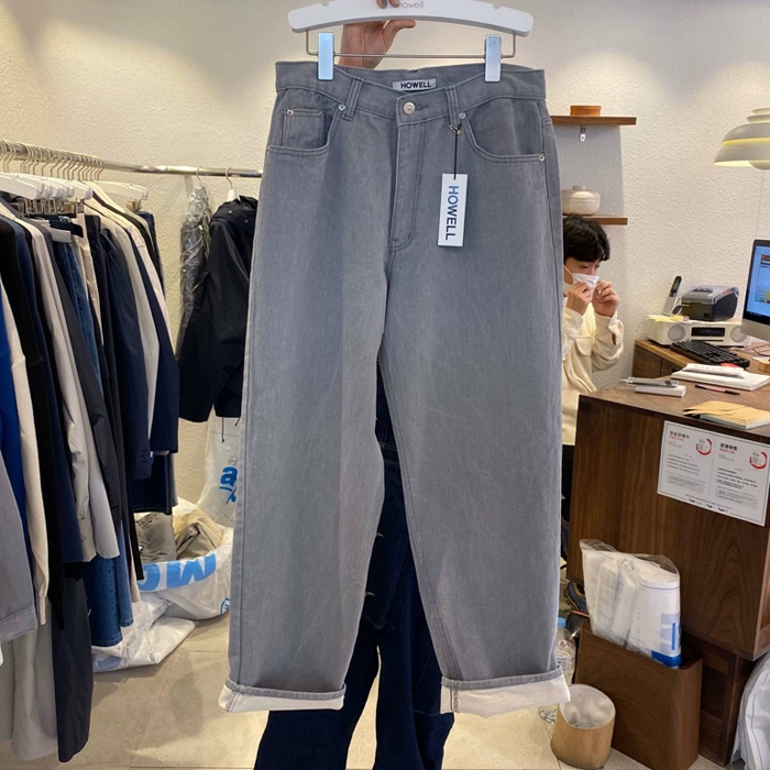 Đàn ông Dongdaemun của Hàn Quốc mua phiên bản lưới thực sự của quần jean màu xám nhạt, quần dài hợp thời trang nam dài 0326 - Quần jean