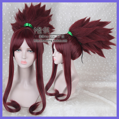 taobao agent LOL League of Legends KDA Women's Group Akali COS wig custom -made high explosion ponytail dark red