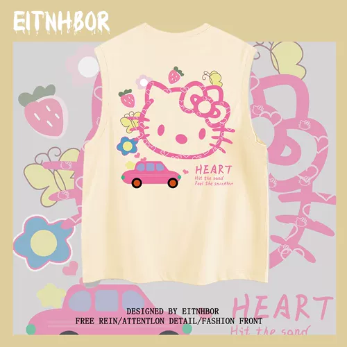 Hello kitty, жилет, хлопковая летняя футболка без рукавов