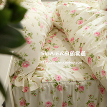 Американский порошок розы листья лотоса кружева хлопчатобумажные хлопчатобумажные кровати юбки постельные принадлежности 4 комплекта