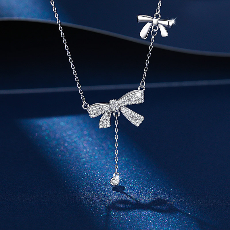 Sterling Silver Bow Necklace Elegant Minimalist Gift For Her_voghion.com