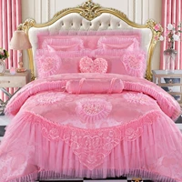 Đám cưới gia đình bốn giường bông hồng đỏ lớn kết hôn tám mươi sáu bộ giường bông ren - Bộ đồ giường bốn mảnh bộ chăn ga gối đệm cưới đẹp
