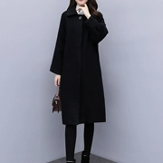 Mùa xuân và mùa thu Phụ nữ phiên bản Hàn Quốc của màu rắn lỏng Hepburn gió trên áo gió đầu gối áo khoác len học sinh áo khoác len dài - Áo khoác dài