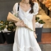 Wu 77 Sweet Bubble Tay áo viền ren là mỏng Cổ áo vuông Đầm trắng Váy tình yêu đầu tiên Váy Tiên - Sản phẩm HOT Sản phẩm HOT