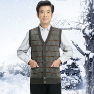 Mùa thu và mùa đông mới trung niên của nam giới len vest trung niên cha nạp V-Cổ dệt kim len cardigan không tay vest áo len trung niên