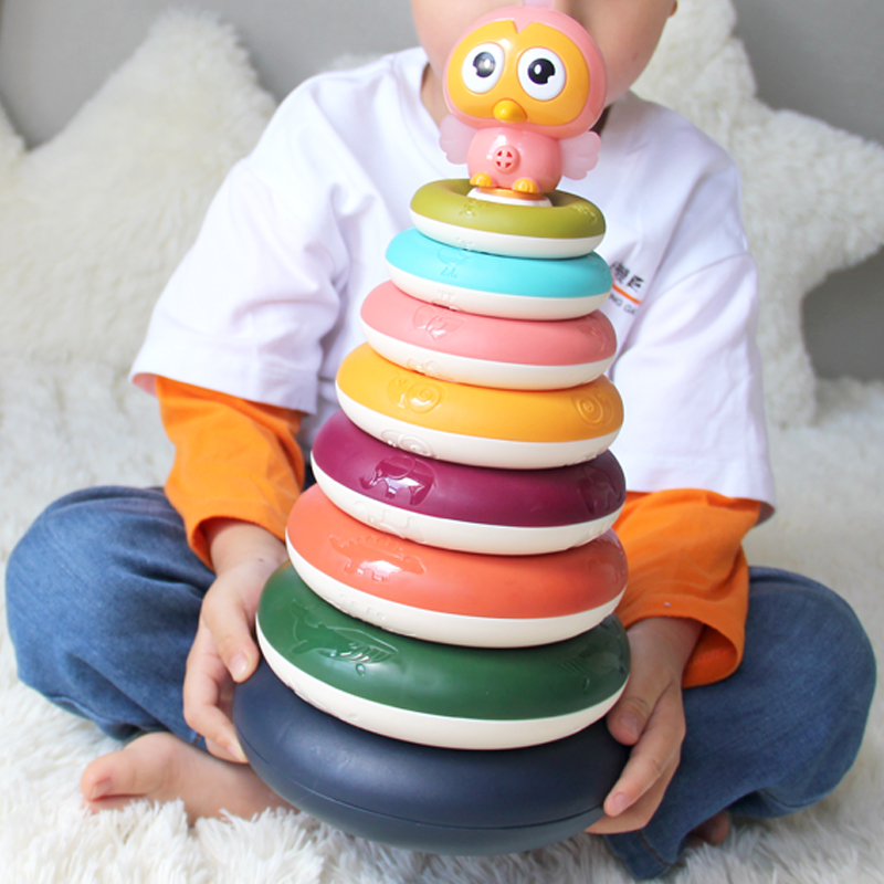 [boutique] nine layer rainbow ferrule 17 * 32cmjenga  children Puzzle Toys 0-1 year baby Colorful Ferrule Early education  baby jenga  Cup set
