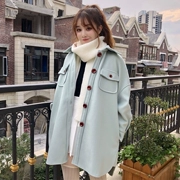 Mùa thu và mùa đông 2018 phiên bản mới của Hàn Quốc của áo gió đại học áo len lỏng áo gió áo khoác len dài retro - Áo Hàn Quốc