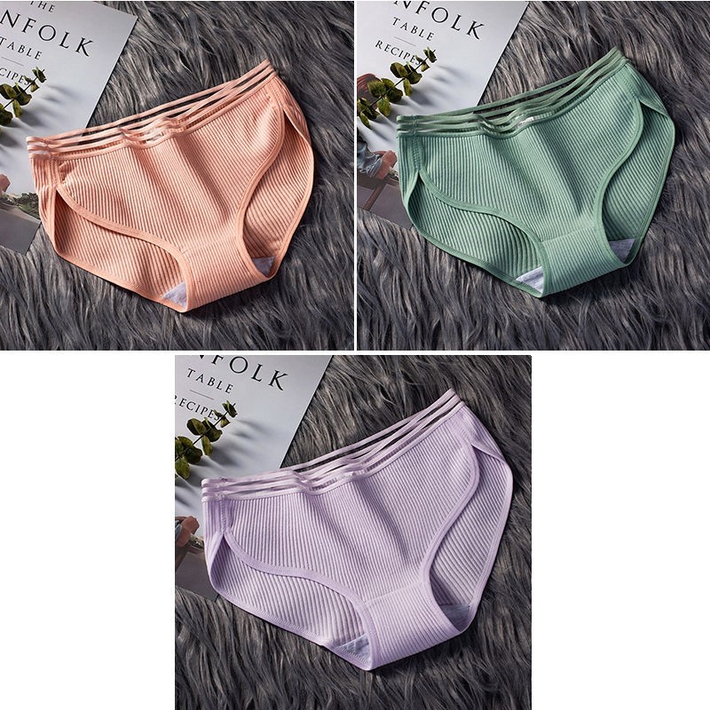 040 Bean Red + Bean Green + Purple2 strip / 3 strip ma'am underpants female pure cotton solar system Korean version Cotton girl student middle-waisted girl student Lace Briefs