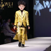 Wei thiết kế hội nghị phong cách Trung Quốc mẫu váy mới catwalk T Đài Loan chàng trai thủy triều quốc phục Trung Quốc phong cách màu xanh - Váy trẻ em