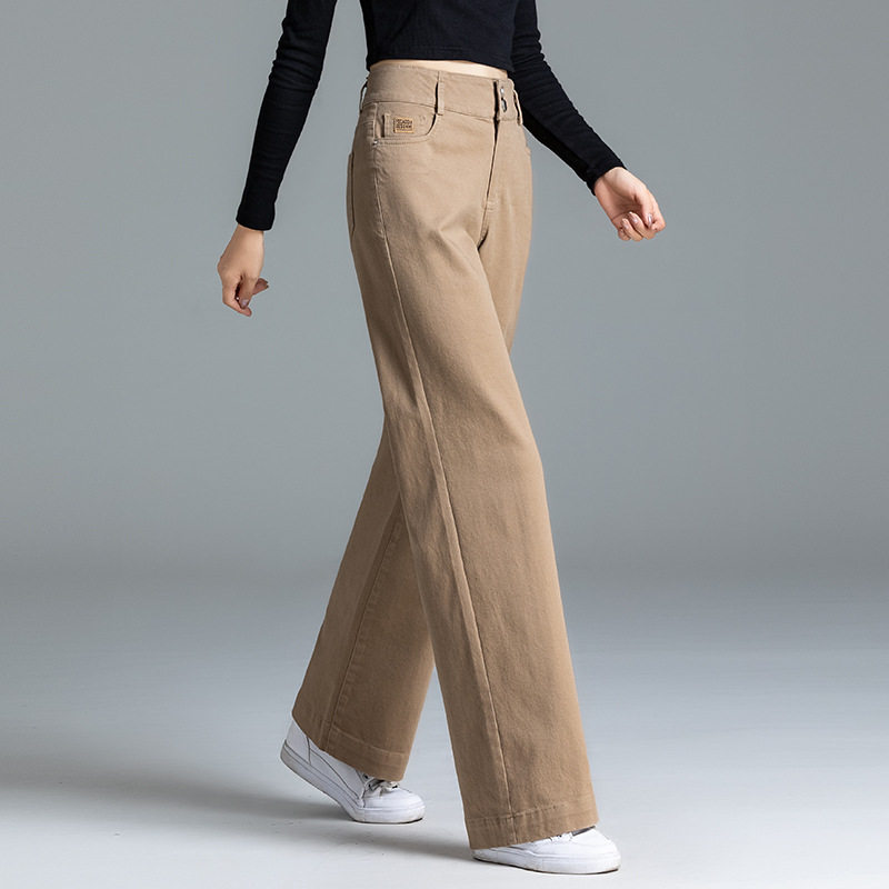 Factory direct sales of spring and summer pure cotton women's pants, wide-leg long pants, high-waisted elastic loose casual pants, wide-leg slimming pants