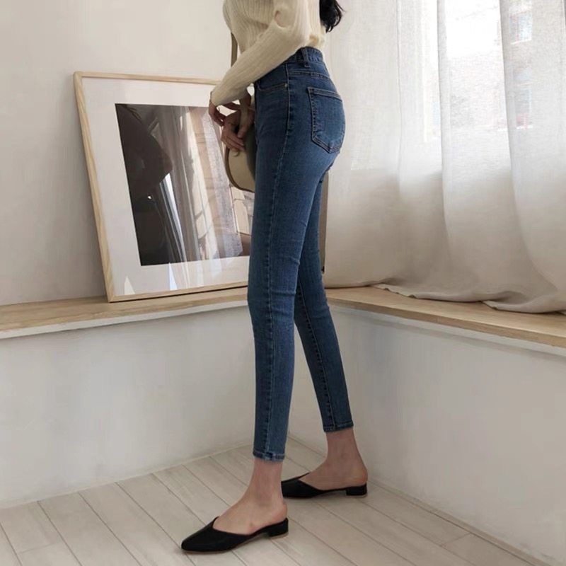 Blue high-waisted skinny jeans for women in the summer of 2022, thin and new style, slimming for petite women, summer pencil pants