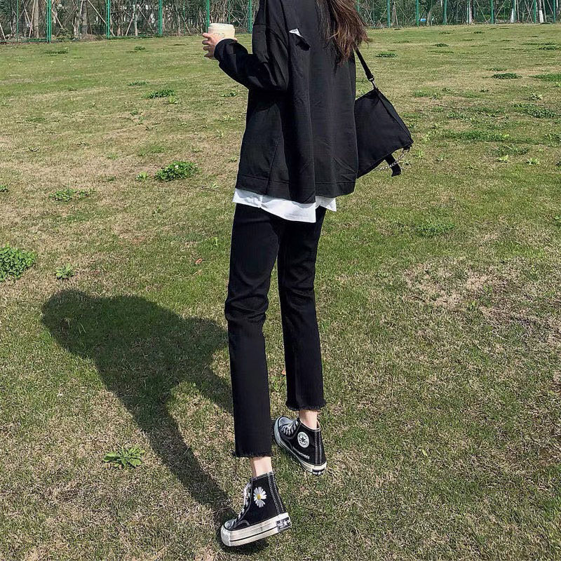 Black smoke tube straight-leg jeans for women, a new thin European bestseller in summer 2022, 9-inch short pants