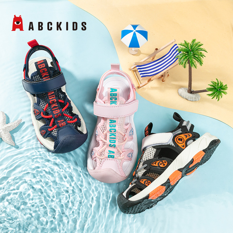 abckids童鞋 男童包头凉鞋软底夏季新款女童魔术贴儿童运动沙滩鞋