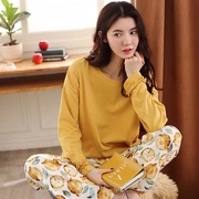 Phiên bản dài tay Hàn Quốc của bộ đồ ngủ dễ thương tươi mát dành cho nữ mùa thu cotton mỏng có thể mặc bên ngoài bộ đồ hai dây cho bé gái. - Bộ Pajama