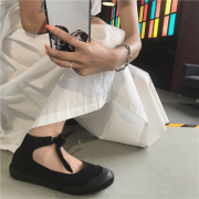 Nhật bản Harajuku Đường phố bắn nhỏ màu đen giày nữ ins dark văn học bow tie dây đeo sinh viên nhảy múa ba lê giày vải