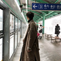 Зимнее длинное пальто для мальчиков, шерстяной плащ для влюбленных, куртка, в корейском стиле, средней длины, увеличенная толщина