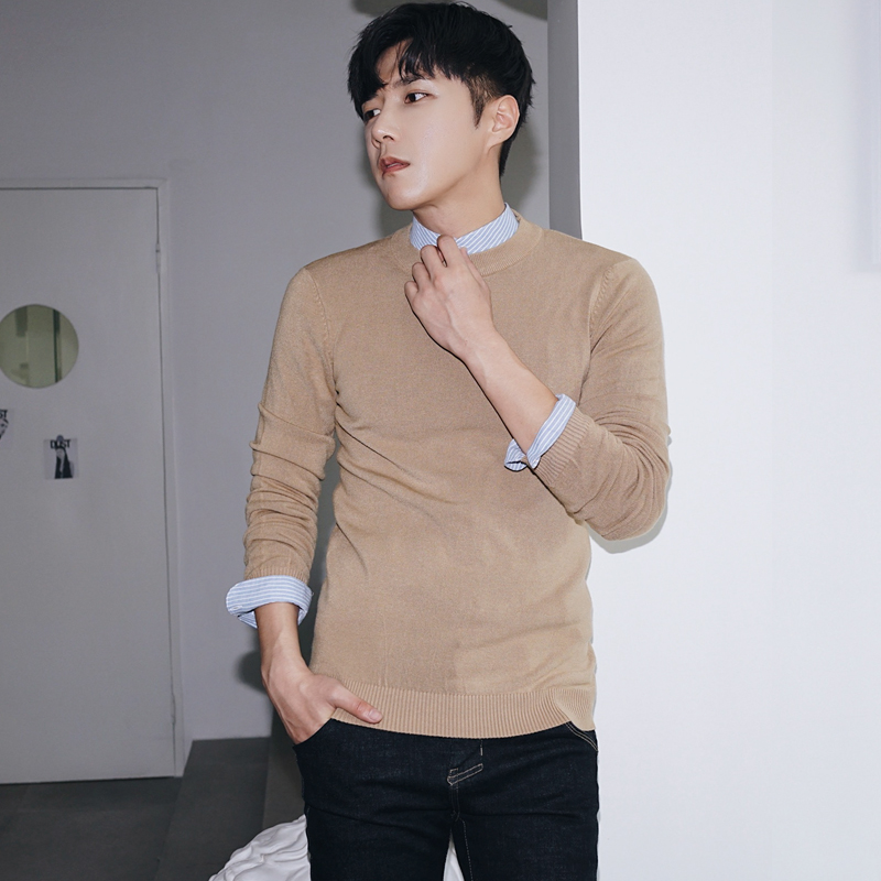 Apricot [Crew Neck]MRCYC man High collar sweater Korean version Self cultivation Condom Undershirt male tide Solid color Sweater
