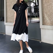 Váy dài màu đen Hepburn 2019 mùa hè của phụ nữ mới voan dài Váy retro Pháp cổ nhỏ - Váy dài