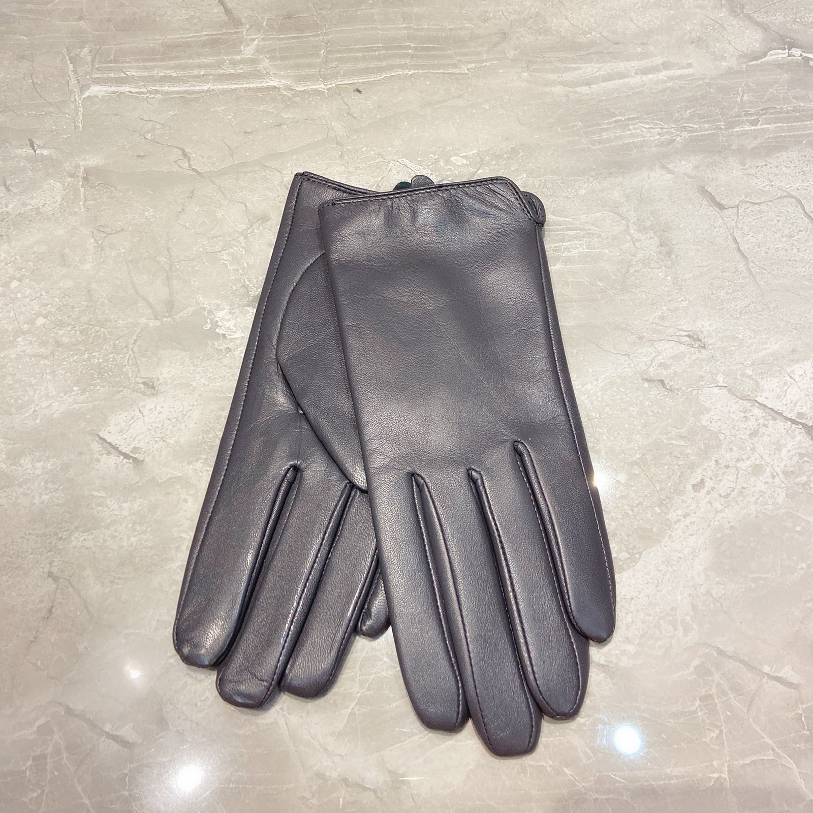 Full Palm Touch Screen With Grey Velvet LiningPolychromatic Import Goat skin glove Lamb skin ma'am Plush keep warm Autumn and winter genuine leather glove black Thin drive a car