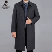 Áo khoác lông cho nam trung niên trên đầu gối dài bằng len cashmere áo khoác dày áo gió mùa đông