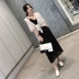 2019 phụ nữ mới Pháp hoa chuông nhăn cổ chữ V kỳ nghỉ siêu cổ tích váy dài váy khí chất - Váy eo cao váy trắng nhún eo	 Váy eo cao