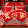 Đám cưới mới bốn mảnh đỏ đỏ bông hôn đám cưới sáu mảnh thêu bộ đồ giường hoa hi quilt bao gồm bông giường chăn ga gối đệm cute