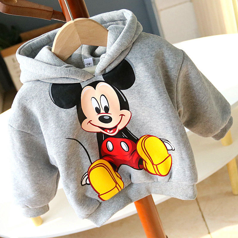 Grey (Plush)Autumn and winter baby Plush hoodie  Primary and secondary school children male girl thickening Sweater children Korean version Foreign style Mickey jacket tide