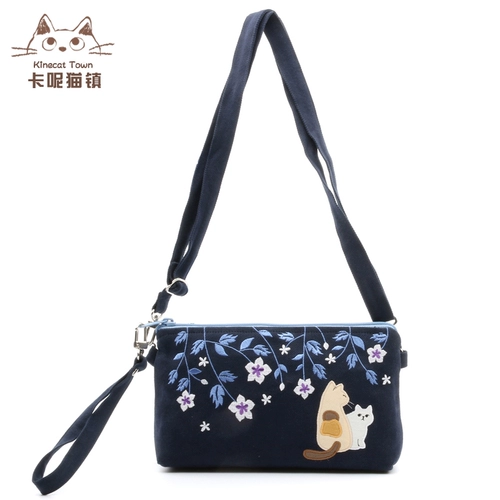 Qingcang Kine Cat Blossom Cat Cotton Chottch Hettkers Вышитый холст для ручной сумки