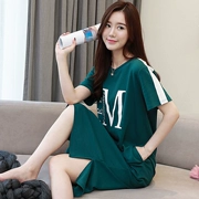 Váy ngủ ngắn tay cho nữ mùa hè cotton Hàn Quốc Bộ đồ ngủ nữ sinh tươi mới Váy dài có thể mặc bên ngoài phục vụ tại nhà mùa hè - Đêm đầm