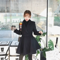 HOTDOG len màu đen áo khoác nữ phần dài eo Hàn Quốc sinh viên Hồng Kông phong cách retro chống mùa áo len áo dạ lửng đẹp