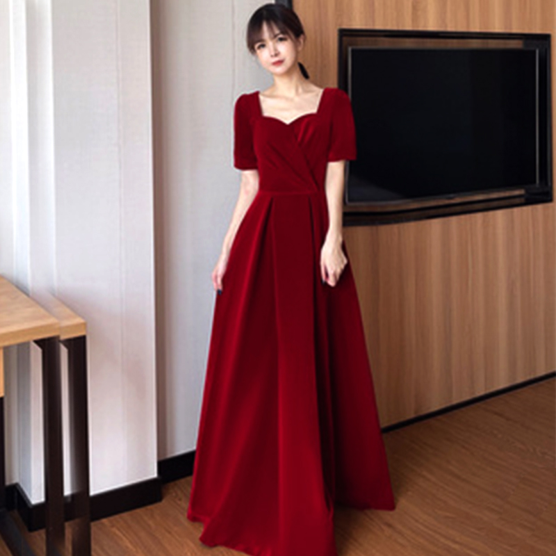  L [Suggestion weighs 55-62kg]+081 short -sleeved wine red long style [velvet]   + $3.15 