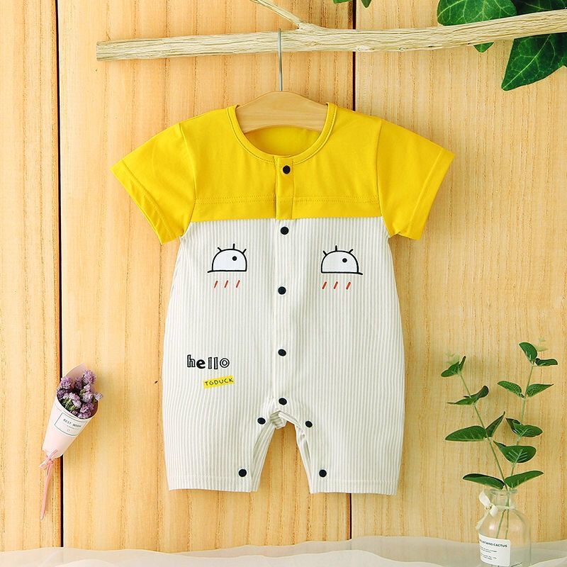 Hello Cloud Short Sleeve [Yellow]baby one-piece garment pure cotton summer newborn Long sleeve men and women baby Cartoon Ha Yi spring and autumn child clothes Climbing suit