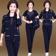 Bộ đồ thể thao nữ mùa thu mới trung niên cộng với size mẹ mặc áo ba lỗ thể thao dài tay cotton giản dị - Thể thao sau