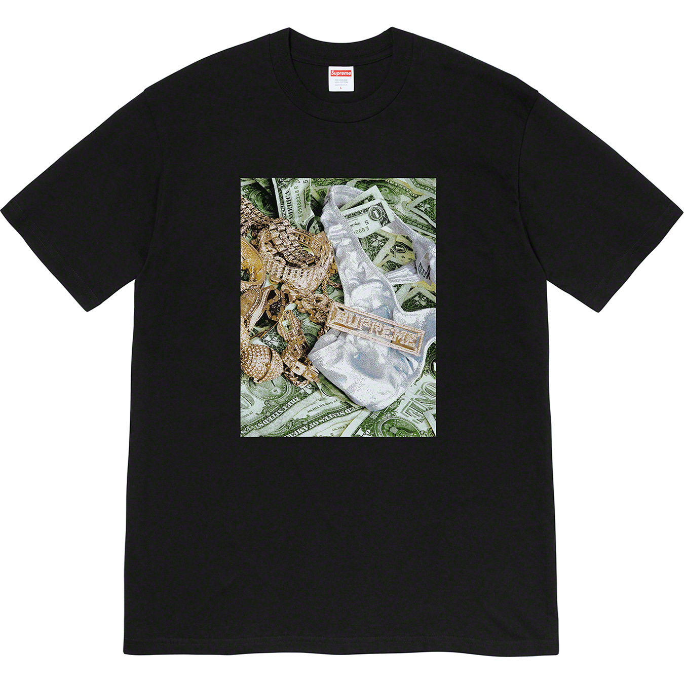 S017 BlackSupreme20SSBlingTee Opening season dollar Diamonds Short sleeve dollar money men and women Crew neck T-shirt