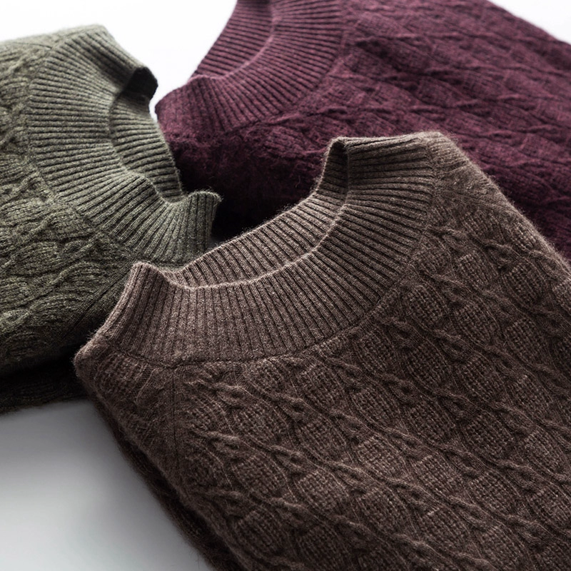 Áo len cashmere nam 19 mùa thu và mùa đông mới cổ tròn bảo hiểm áo len dày kinh doanh thời trang giản dị dệt kim cơ sở áo len - Áo len Cashmere