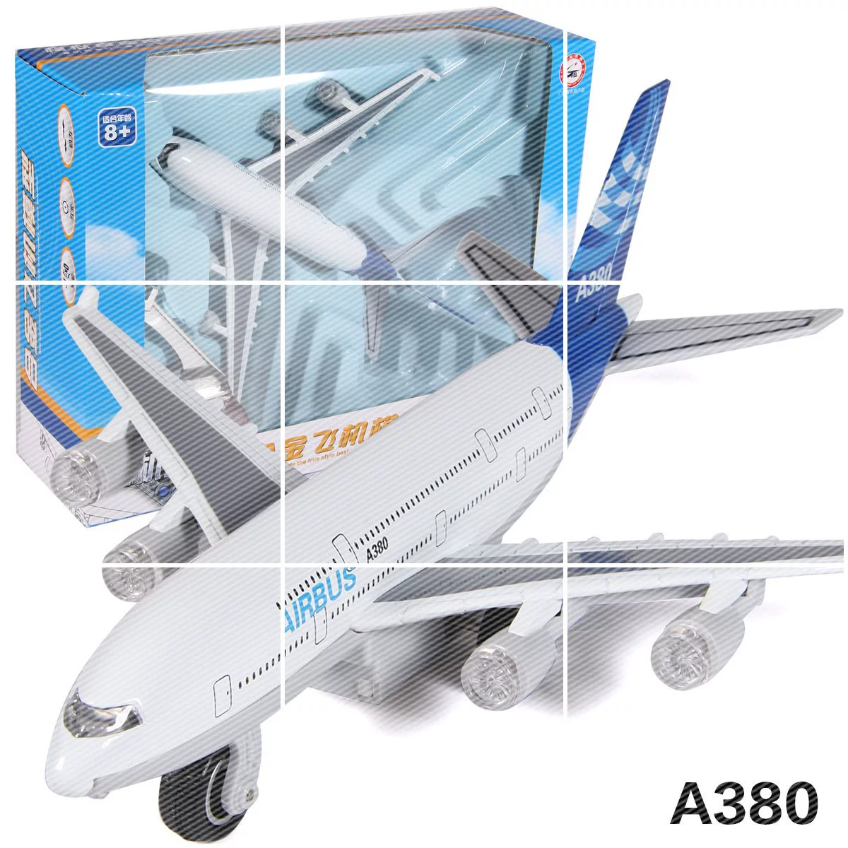 Máy bay hợp kim màu hổ phách Airbus A380 mô phỏng mô hình máy bay chở khách âm thanh và ánh sáng kéo lại cậu bé đồ chơi giáo dục trẻ em - Khác