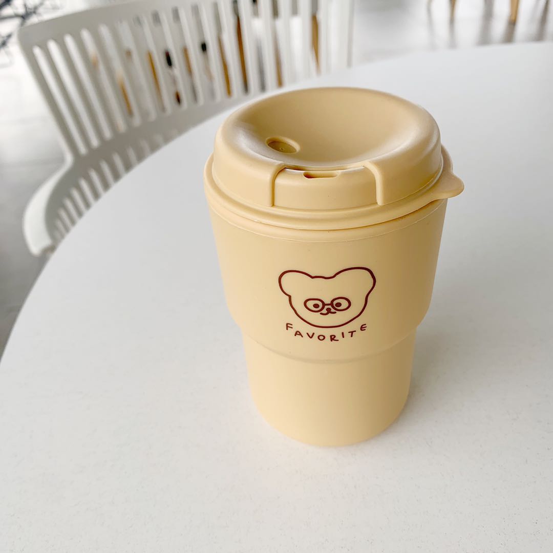 Yellow Glasses Bear (Stainless Steel Straw)ins the republic of korea self-control Portable Meina  coffee cup Bear glasses tea with milk Water cup Small Handy cup milk